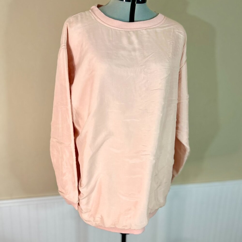 PACER Pink  Silk Crewneck Sweater | Vintage 90s Athleisure Sweatshirt | Size S